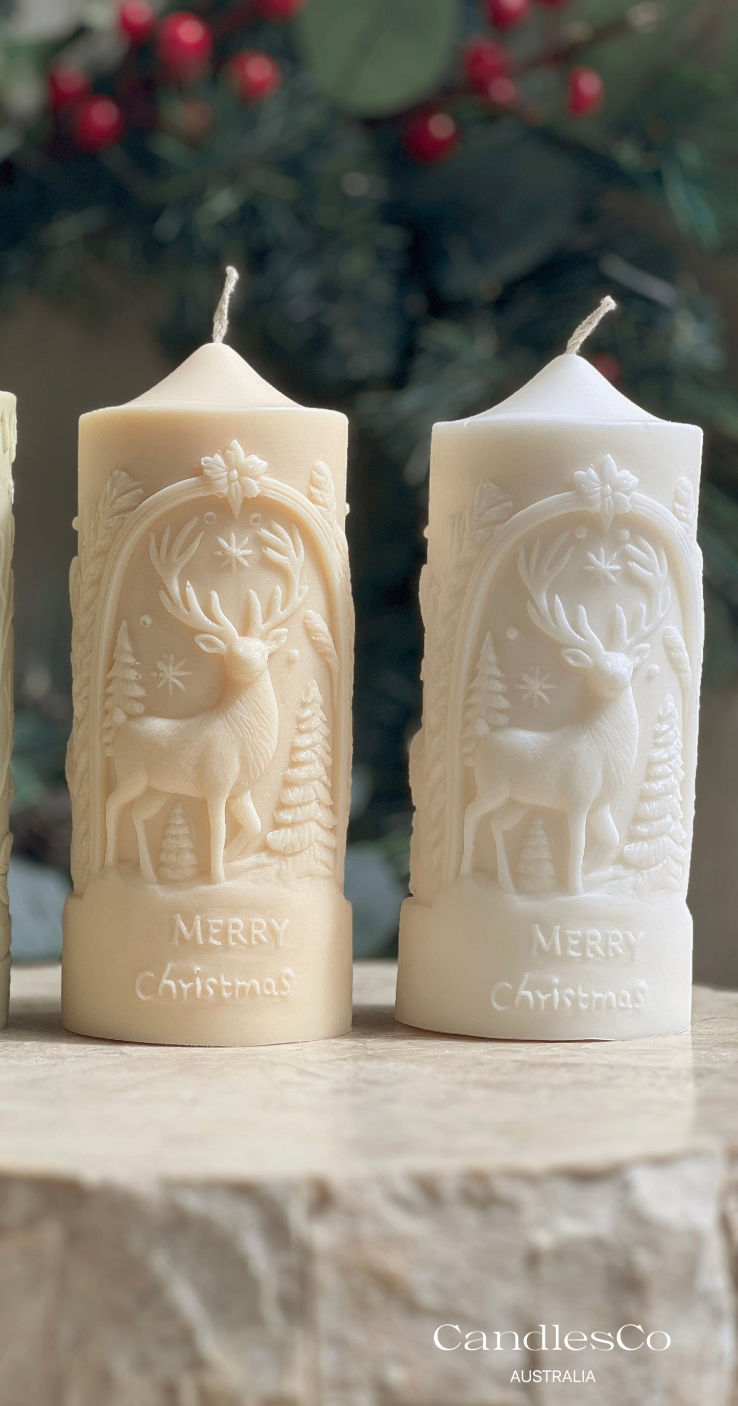 Merry Reindeer Pillar Candle
