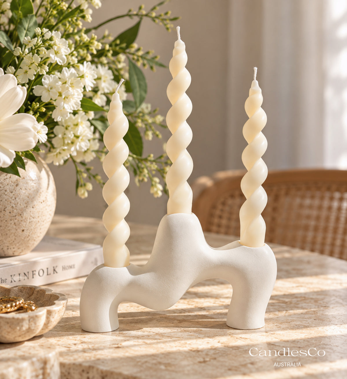 Sculptural Triple Candlestick Holder | 3 Taper Candle Holder