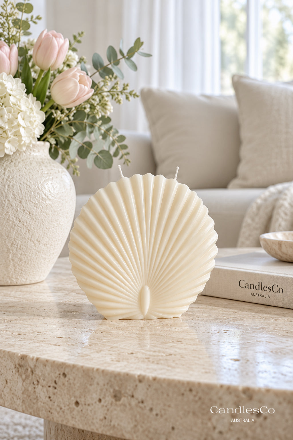 Scallop Shell Candle – Handmade Seashell Sculptural Soy Candle | Coastal Home Décor