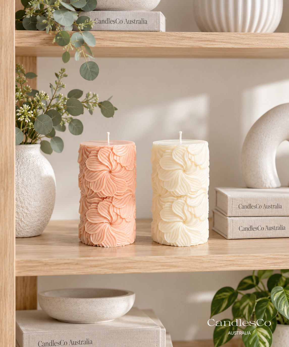 Floral Blossom Pillar Candle – Handmade Sculptural Soy Candle