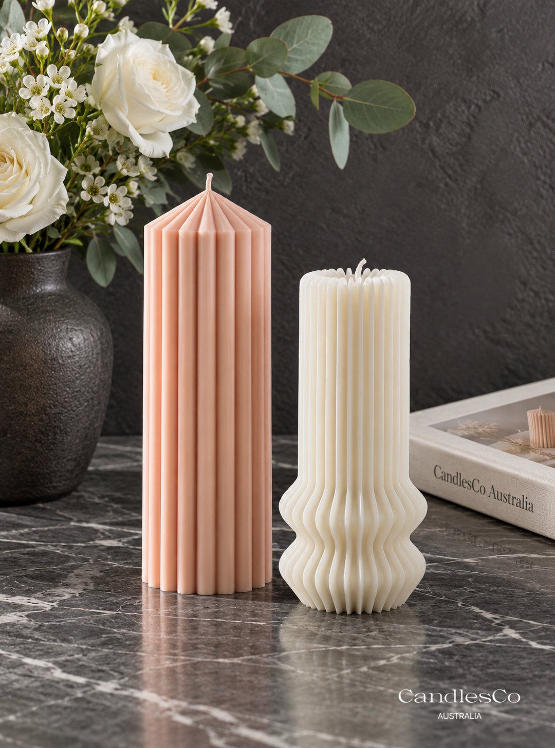 Ribbed Pillar Candle – Handmade Unscented Soy Wax Candle | Small, Medium & Tall Sculptural Candle