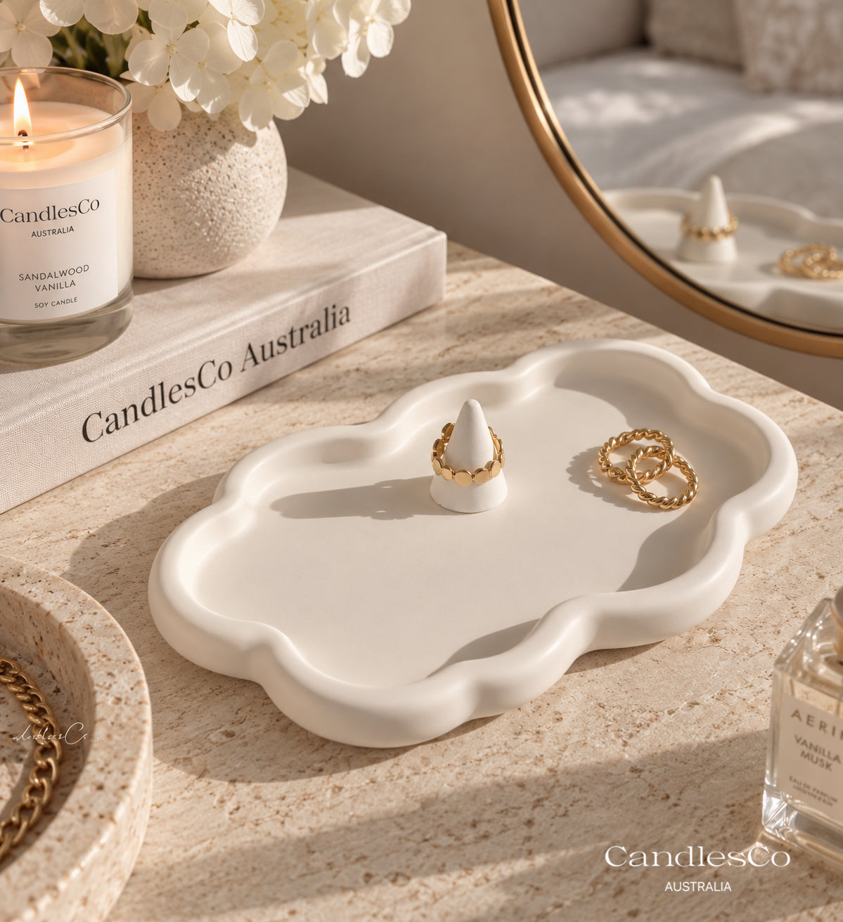 Wavy Jewellery Tray with Ring Holder | Handmade Trinket Tray