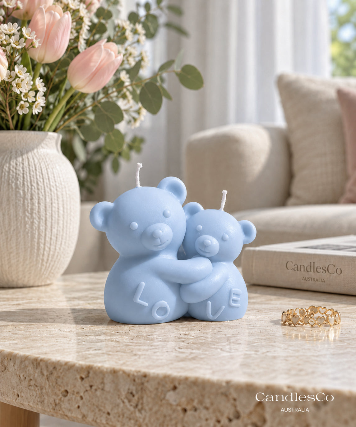 Hugging Teddy Bears Love Candle – Handmade Unscented Soy Candle | Cute Bear Couple, Valentine’s Day & Gift