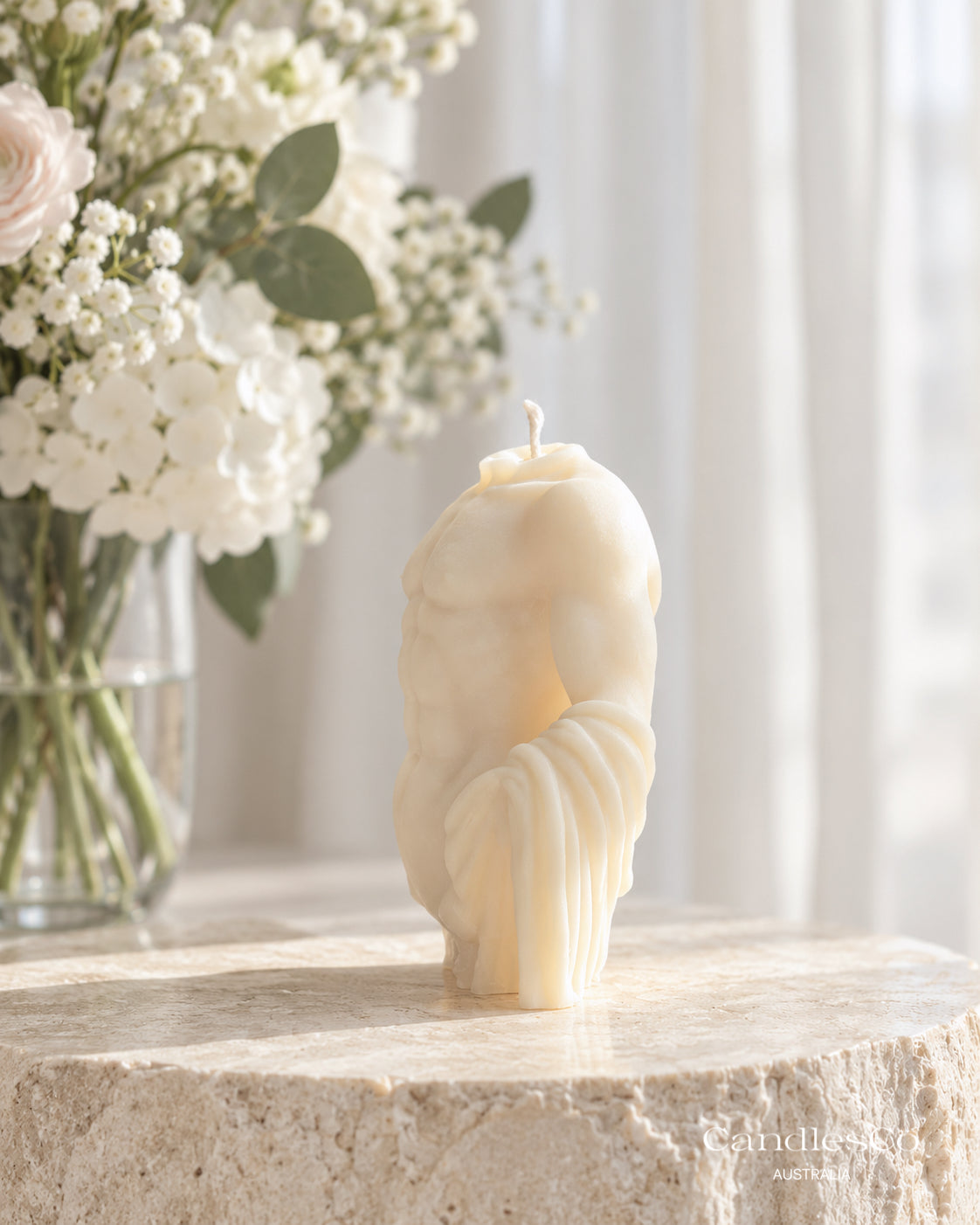 David Male Torso Candle – Greek Statue Sculptural Soy Candle