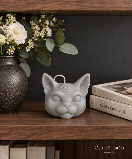 Mystical Third Eye Cat Candle – Handmade Unscented Soy Wax Candle | Spiritual Cat Sculpture & Unique Home Décor