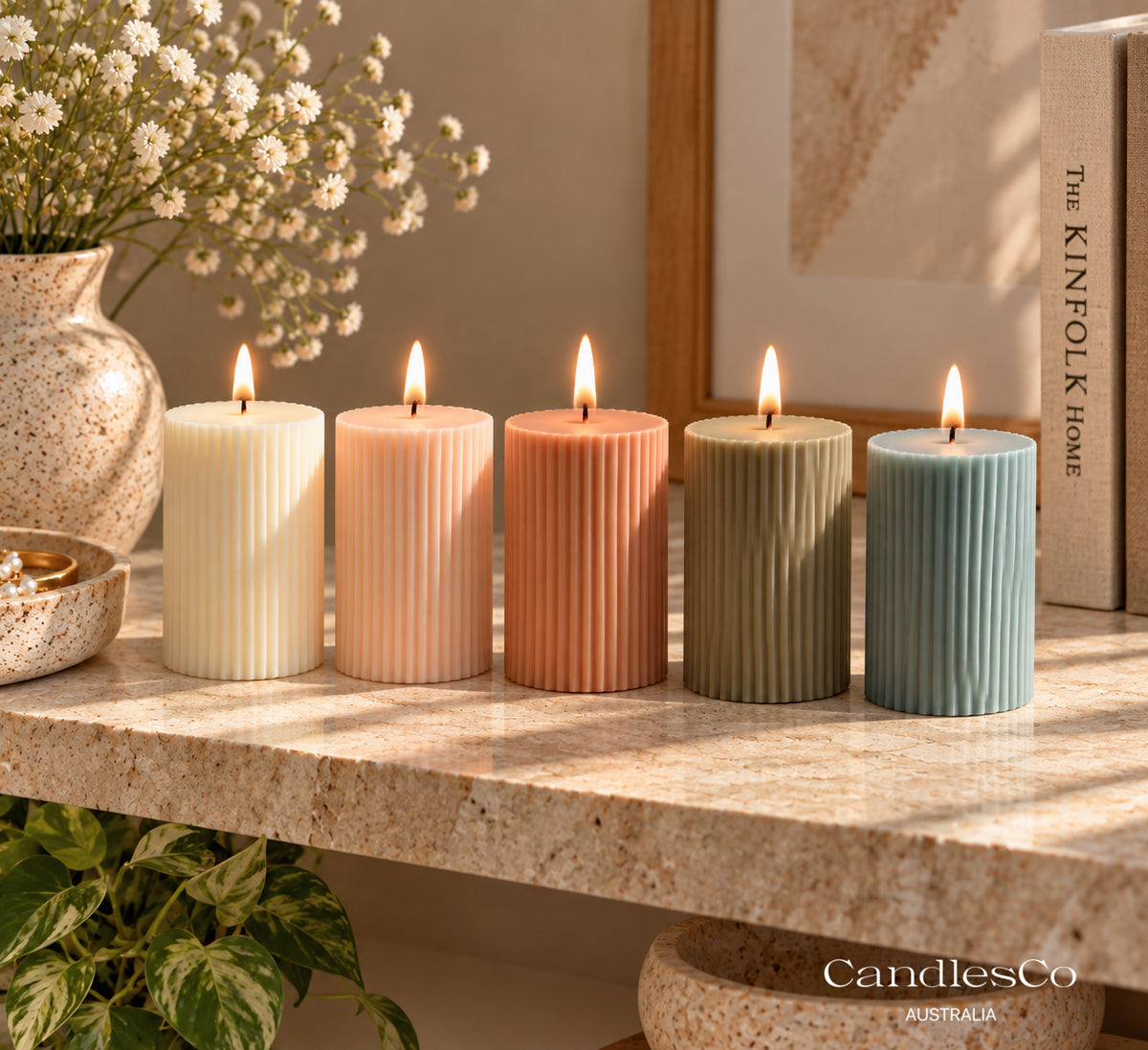 Medium Ribbed Pillar Candle – Handmade Fluted Soy Candle