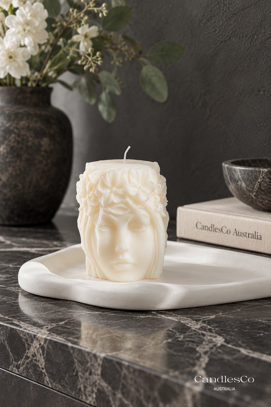 Floral Goddess Face Candle – Handmade Woman Portrait Soy Candle | Feminine Sculptural Home Décor