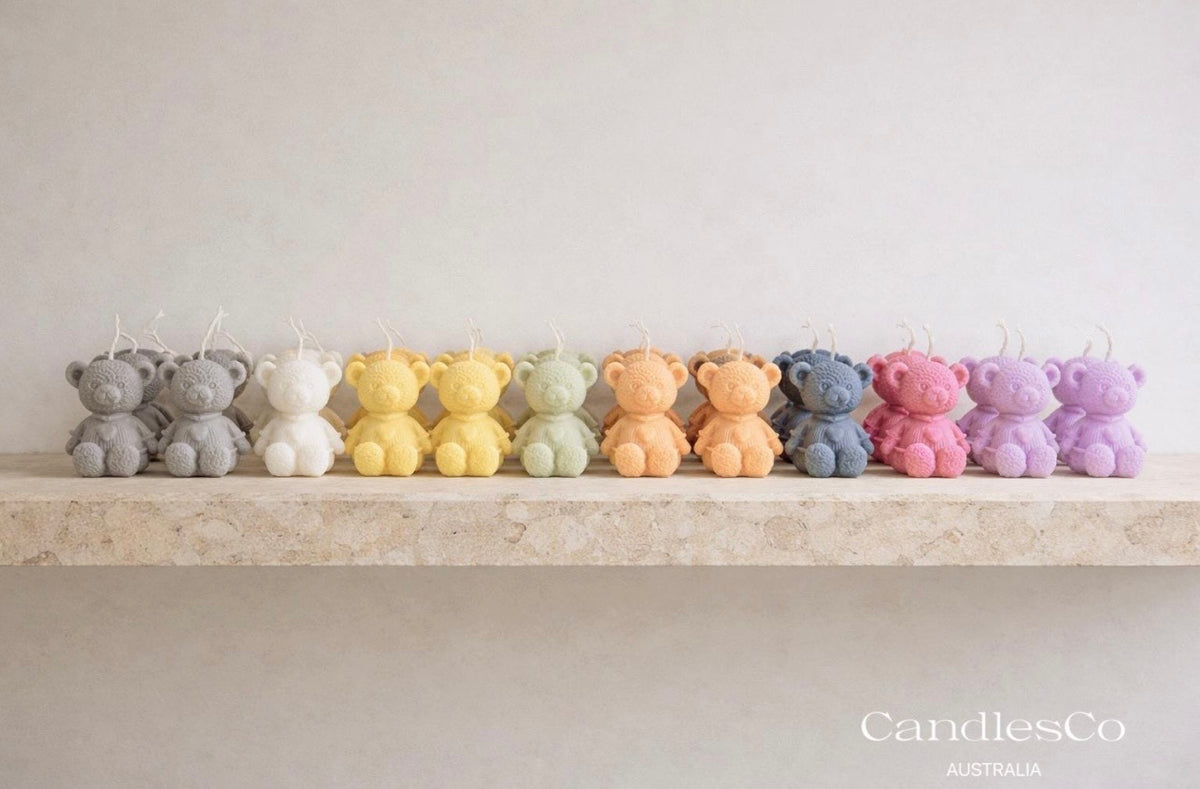 Mini Teddy Bear with Heart Candle – Handmade Unscented Soy Wax Candle | Baby Shower Favours & Cute Teddy Gift