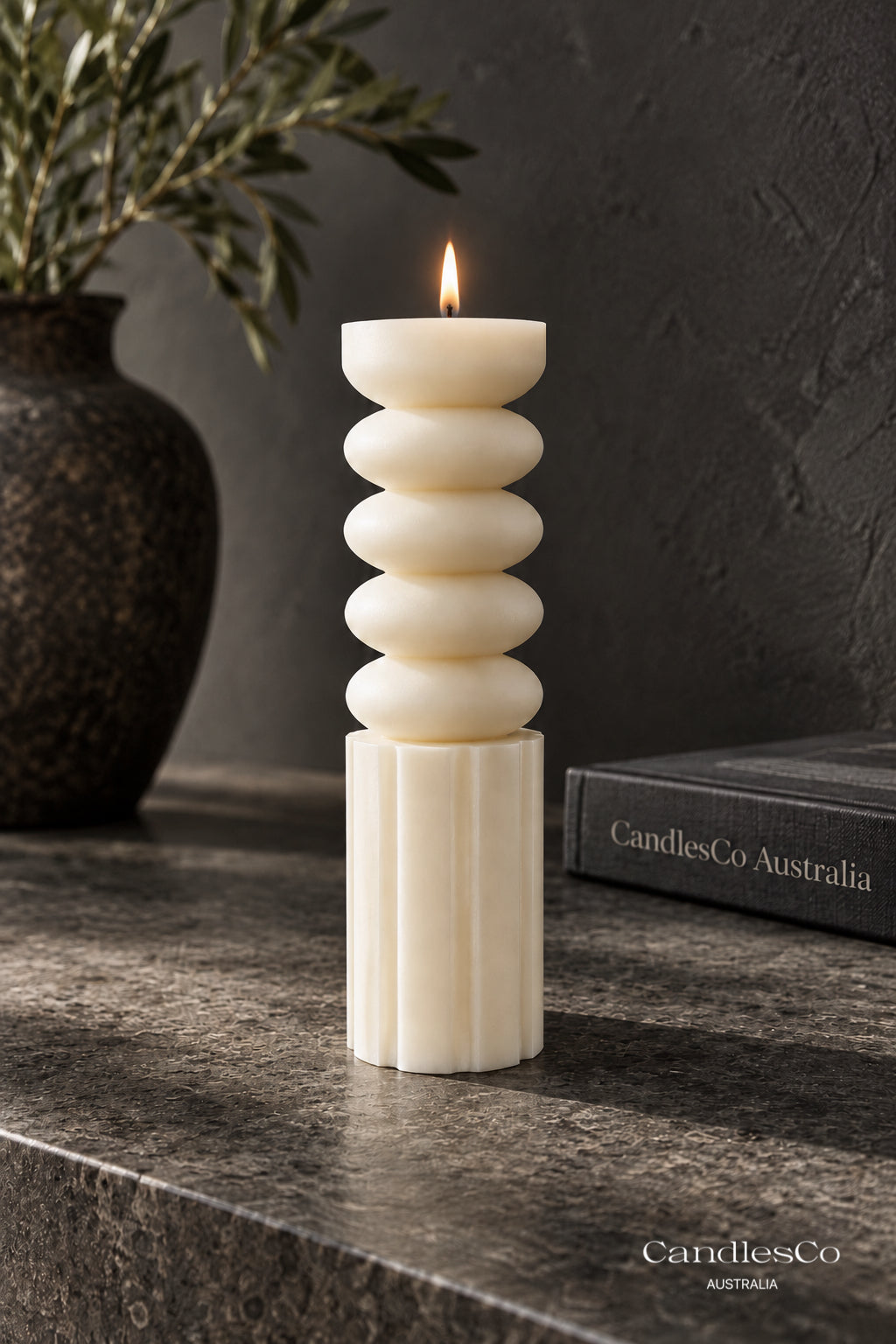 Small Stacked Oval Pillar Candle – Handmade Geometric Sculptural Soy Candle