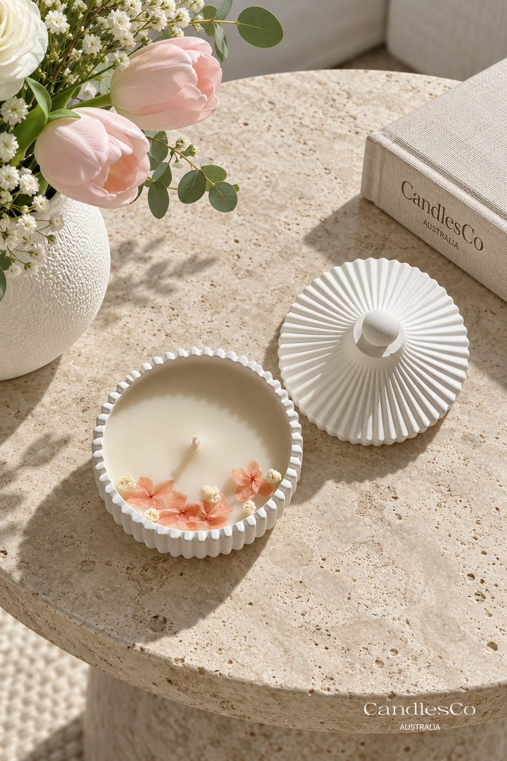 Fluted Trinket Candle Vessel – Handmade Scented Soy Candle with Lid | Floral Home Décor