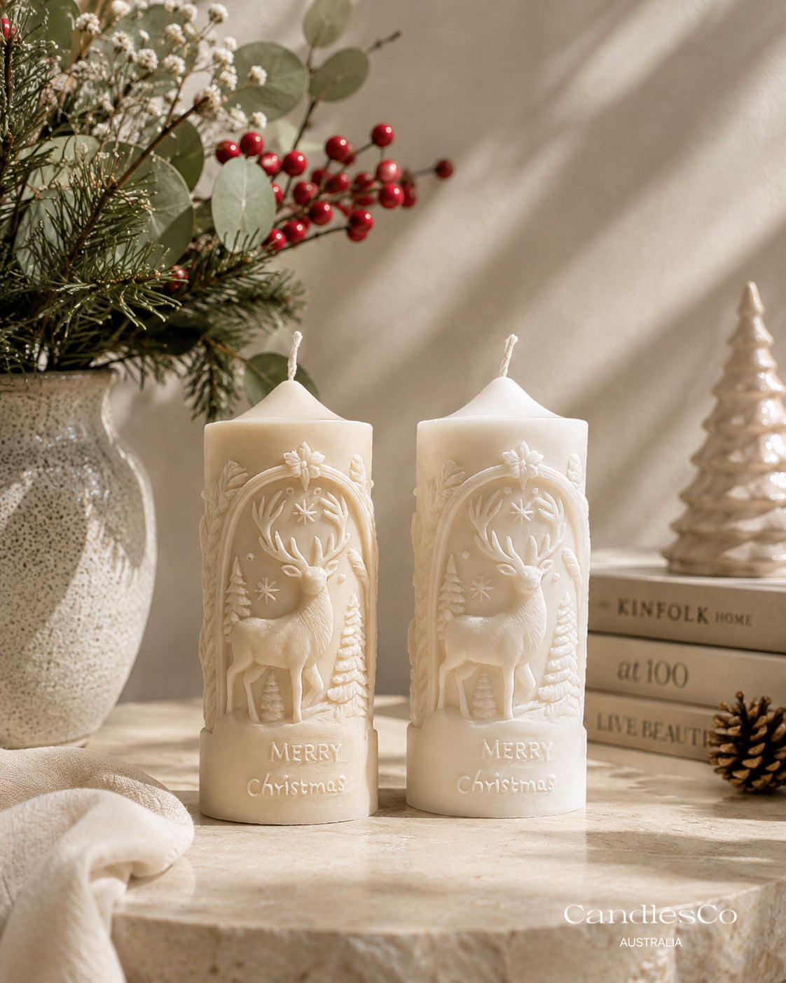Merry Reindeer Pillar Candle