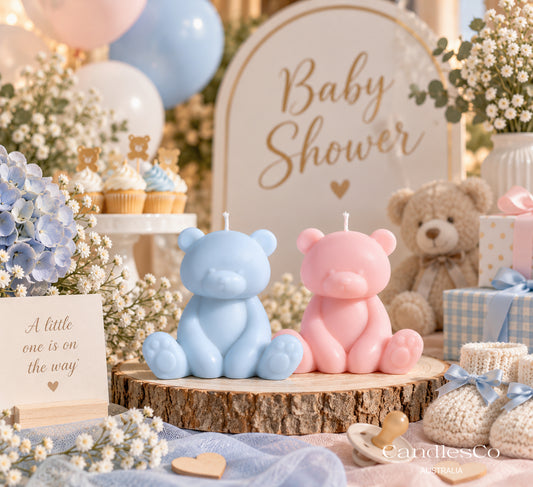 Cute Sitting Teddy Bear Candle – Handmade Unscented Soy Wax Candle | Bear Sculpture & Baby Shower Gift