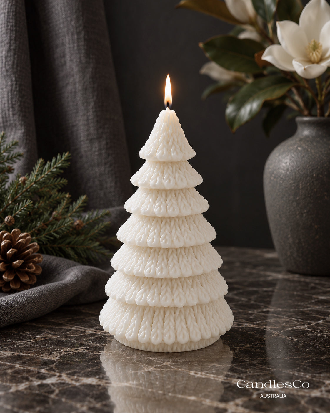 Textured Christmas Tree Candle – Handmade Unscented Soy Wax Candle