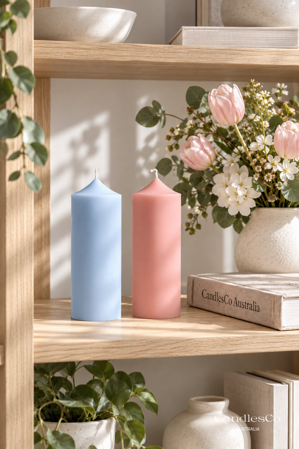 Pointed Ribbed Pillar Candle – Handmade Geometric Soy Candle