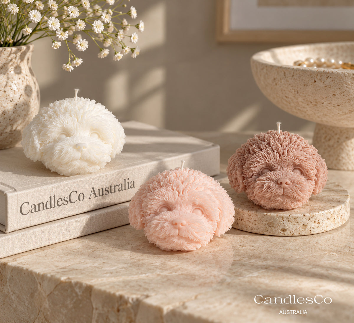 Fluffy Puppy Head Candle – Handmade Unscented Soy Wax Dog Candle | Cute Puppy Gift & Pet Lover Home Décor
