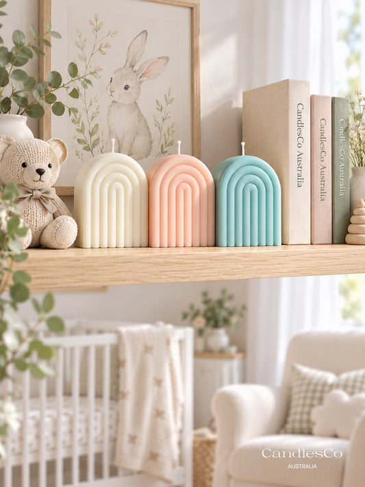 Small Rainbow Arch Candle – Handmade Mini Sculptural Soy Candle | Nursery & Home Décor