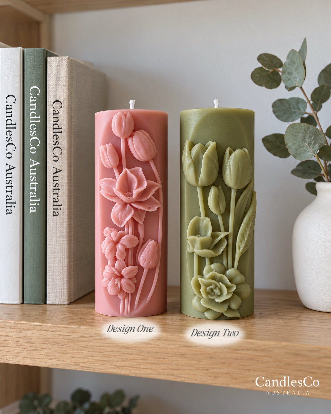 Tulip Flower Pillar Candle – Handmade Unscented Soy Wax Candle
