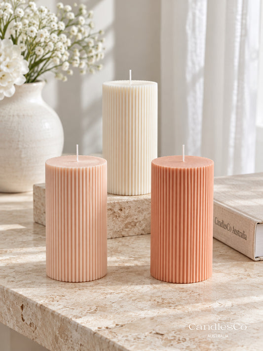 Large Ribbed Pillar Candle – Handmade Fluted Soy Candle