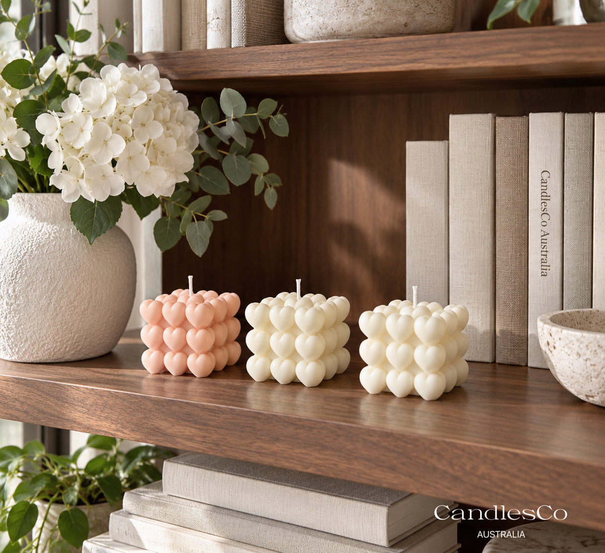 Heart Bubble Cube Candle – Handmade Unscented Soy Wax Candle | Romantic Heart Candle & Wedding Gift
