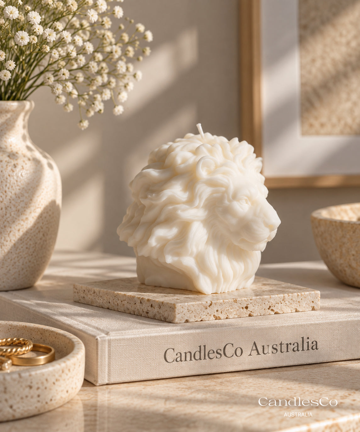 Majestic Lion Head Candle – Handmade Unscented Soy Wax Candle | Lion Sculpture & Modern Home Décor