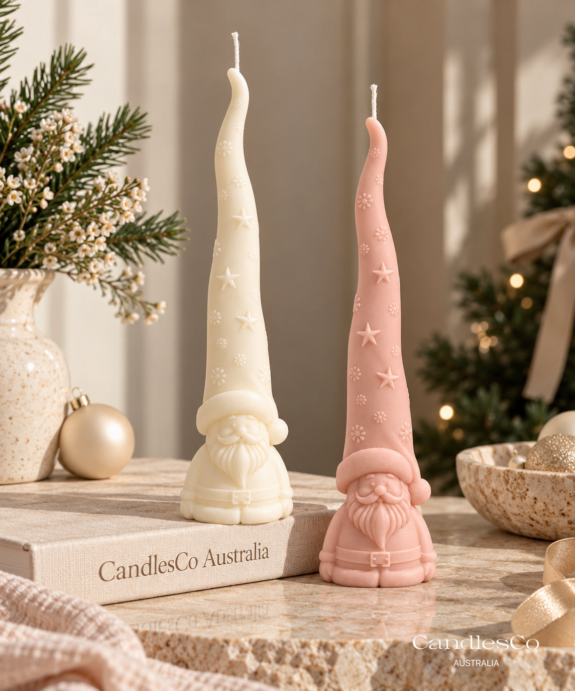 Tall Christmas Gnome Candle – Handmade Unscented Soy Wax Candle | Festive Christmas Décor