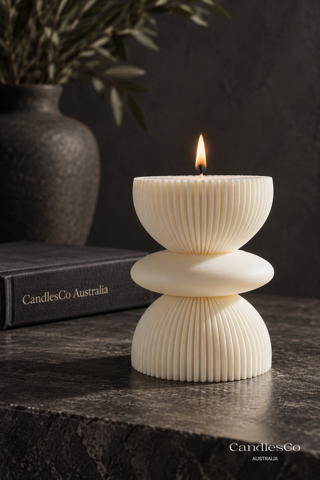 Sculptural Hourglass Candle – Handmade Ribbed Geometric Soy Candle