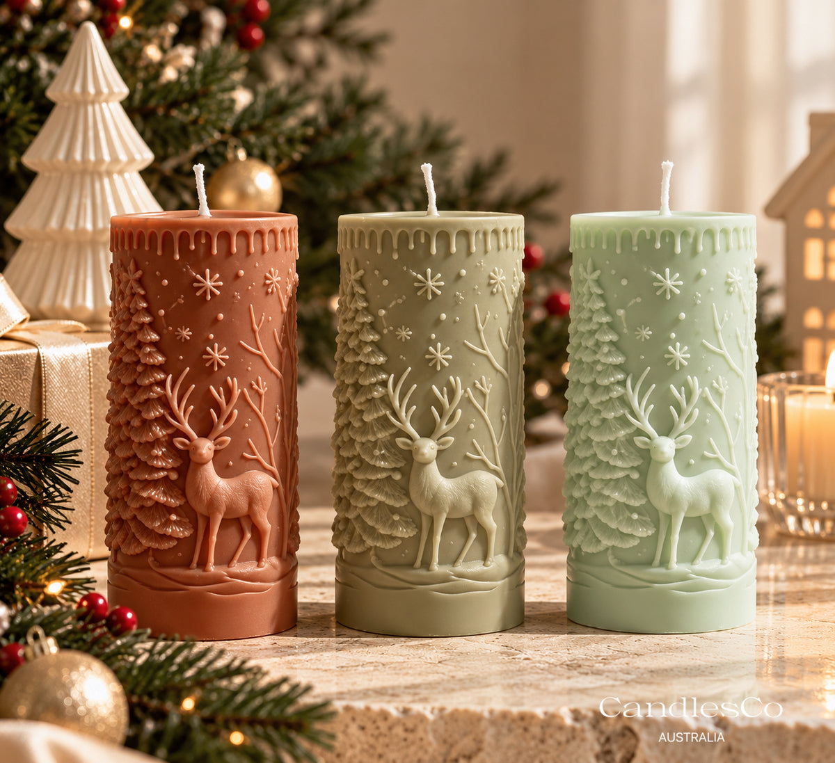 Christmas Reindeer Pillar Candle