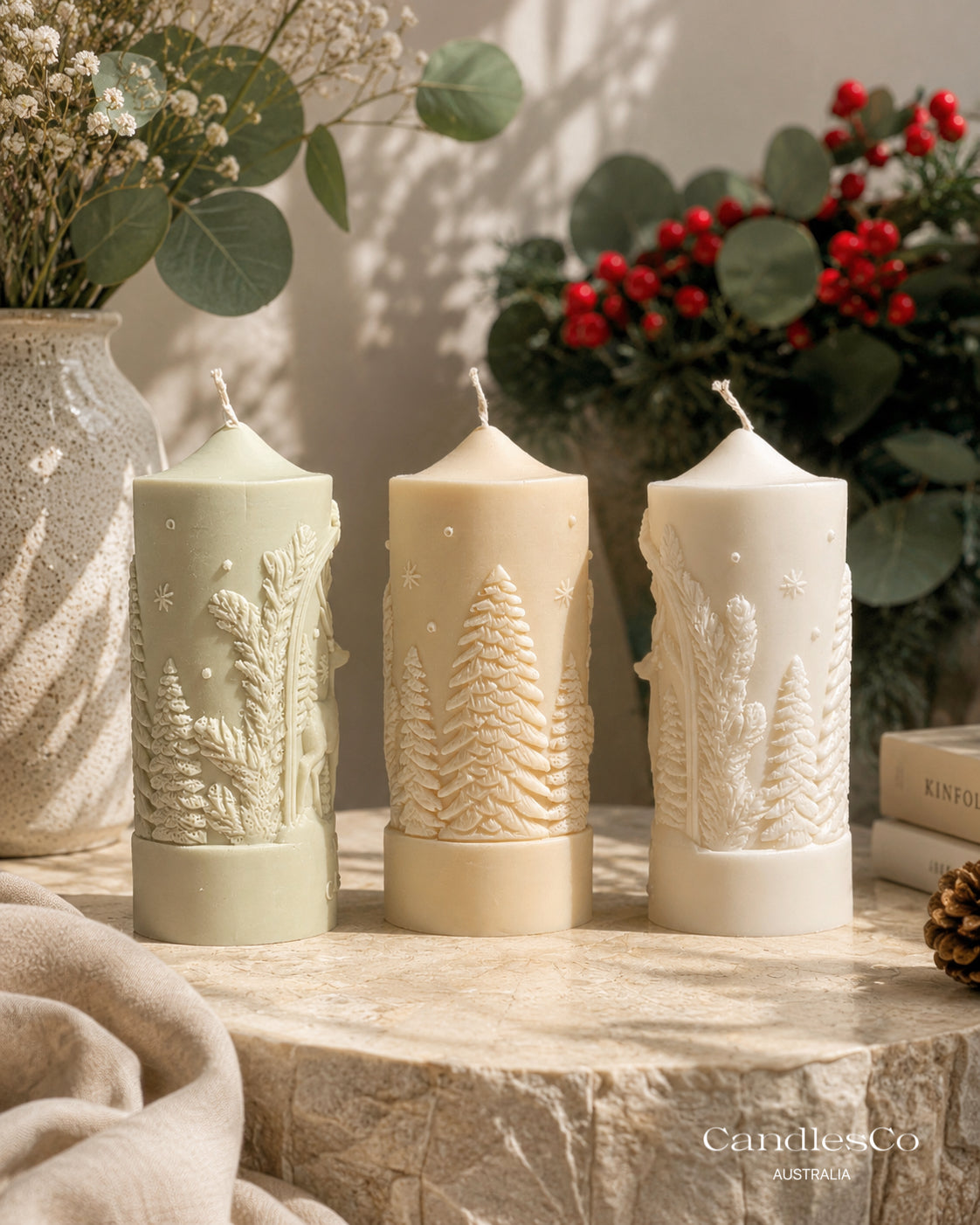 Merry Reindeer Pillar Candle