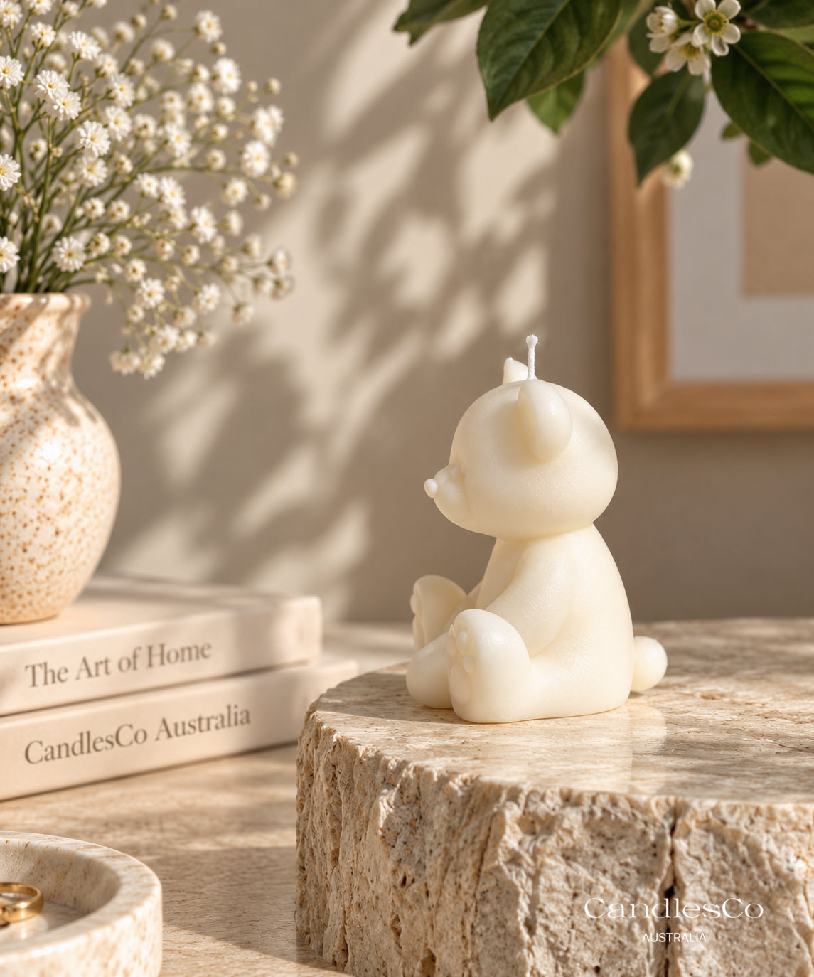 Cute Sitting Teddy Bear Candle – Handmade Unscented Soy Wax Candle | Bear Sculpture & Baby Shower Gift
