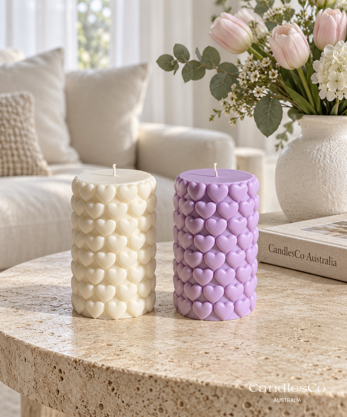 Heart Bubble Pillar Candle – Handmade Romantic Soy Candle