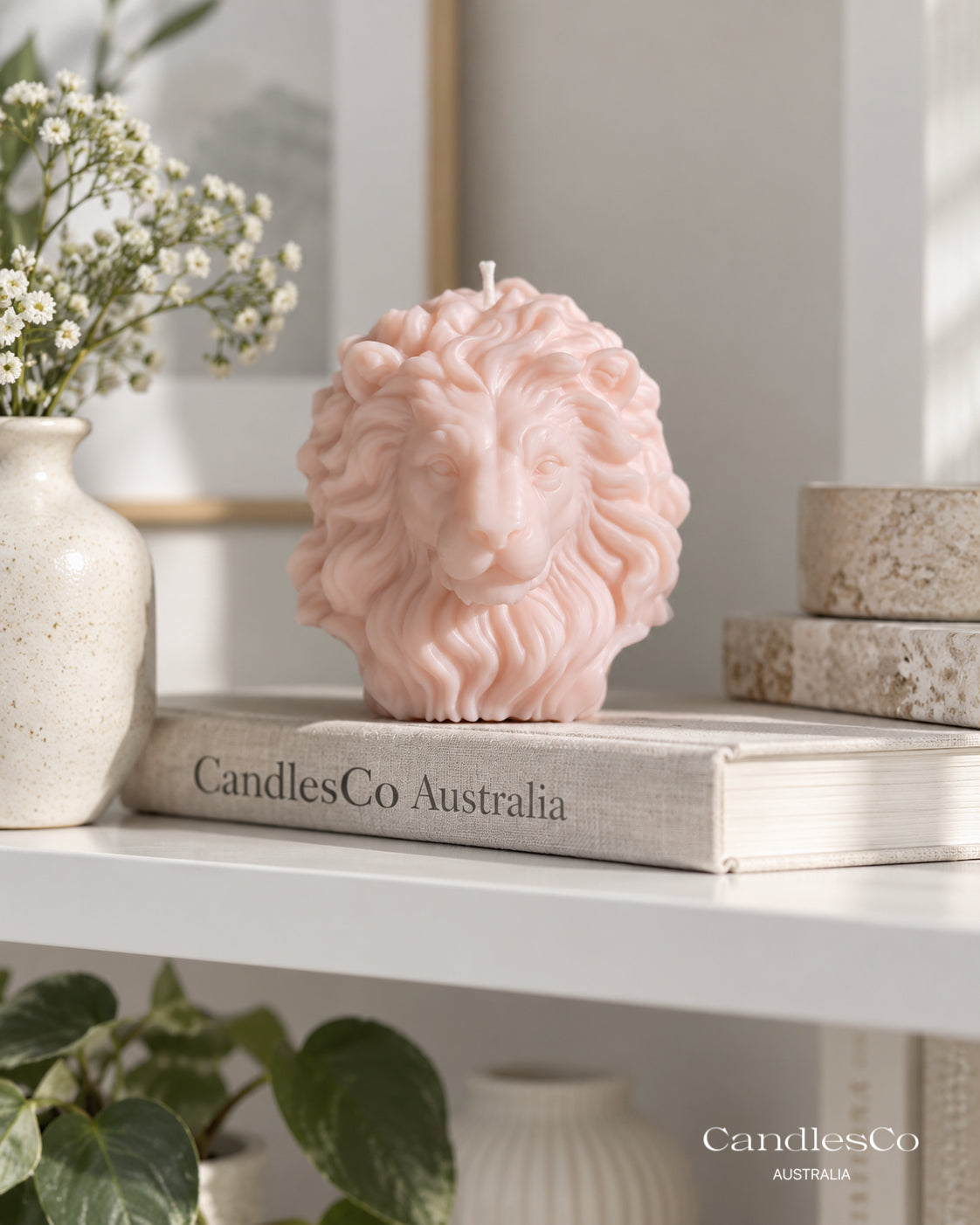 Majestic Lion Head Candle – Handmade Unscented Soy Wax Candle | Lion Sculpture & Modern Home Décor