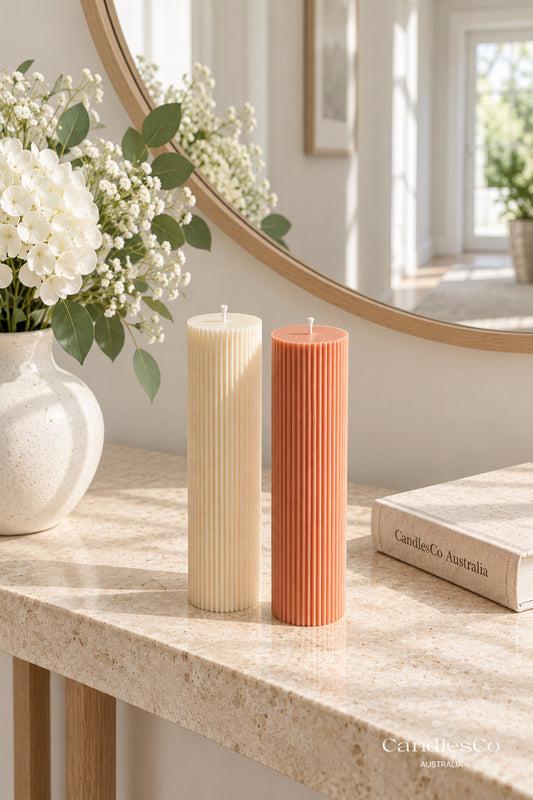 Ribbed Pillar Candle – Handmade Fluted Soy Candle