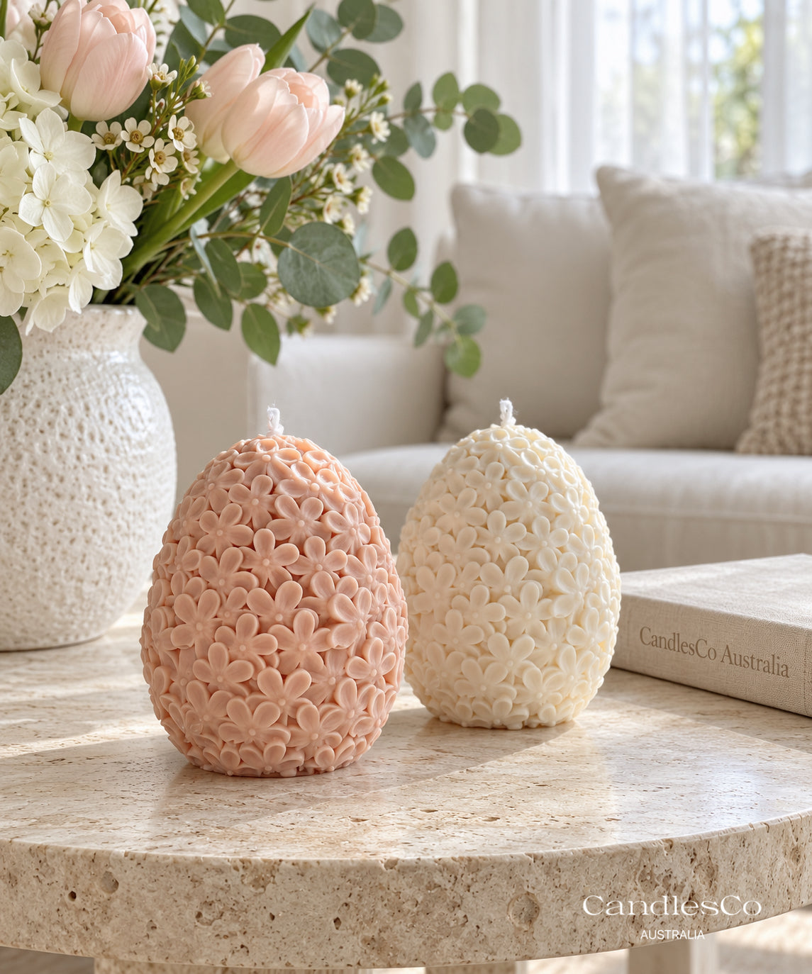 Floral Easter Egg Candle – Handmade Daisy Flower Soy Candle | Easter Home Décor