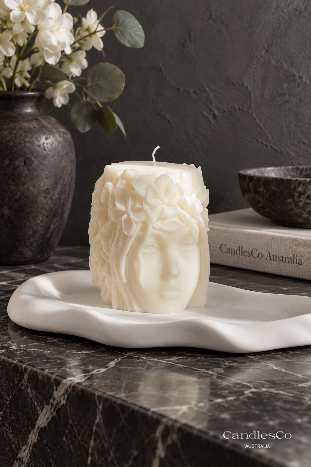 Floral Goddess Face Candle – Handmade Woman Portrait Soy Candle | Feminine Sculptural Home Décor