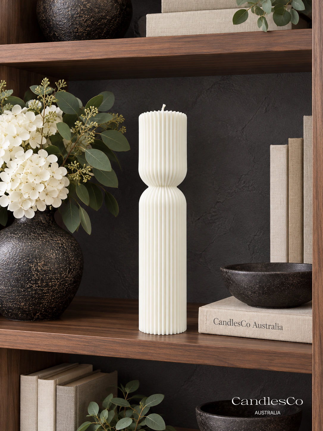Hourglass Ribbed Pillar Candle – Handmade Fluted Soy Candle | Modern Sculptural Home Décor