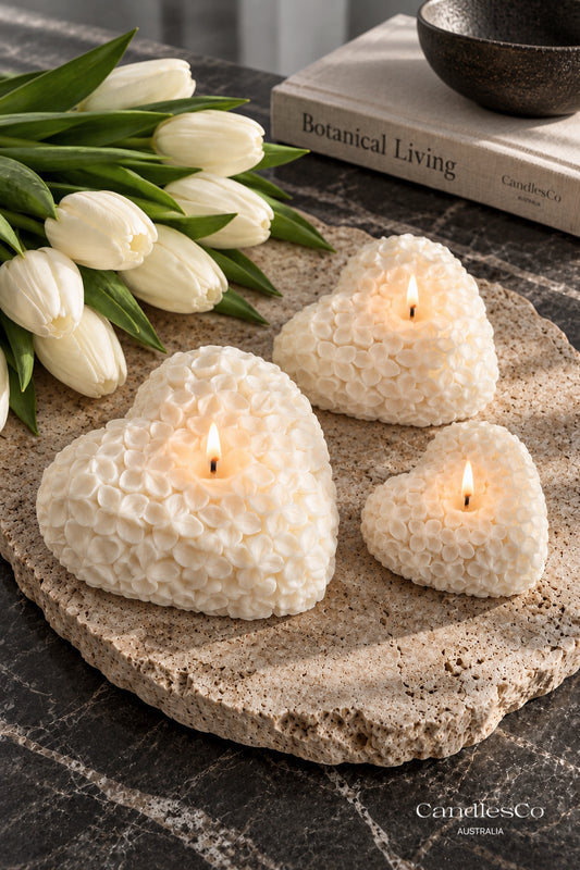 Floral Heart Candle – Handmade Flower Sculptural Soy Candle | Romantic Home Décor