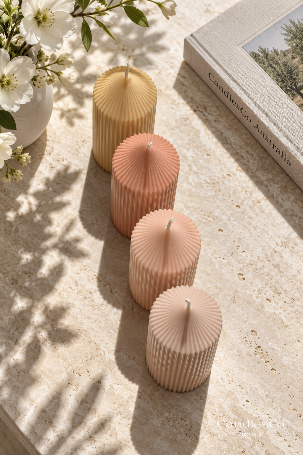 Pointed Ribbed Pillar Candle – Handmade Geometric Soy Candle