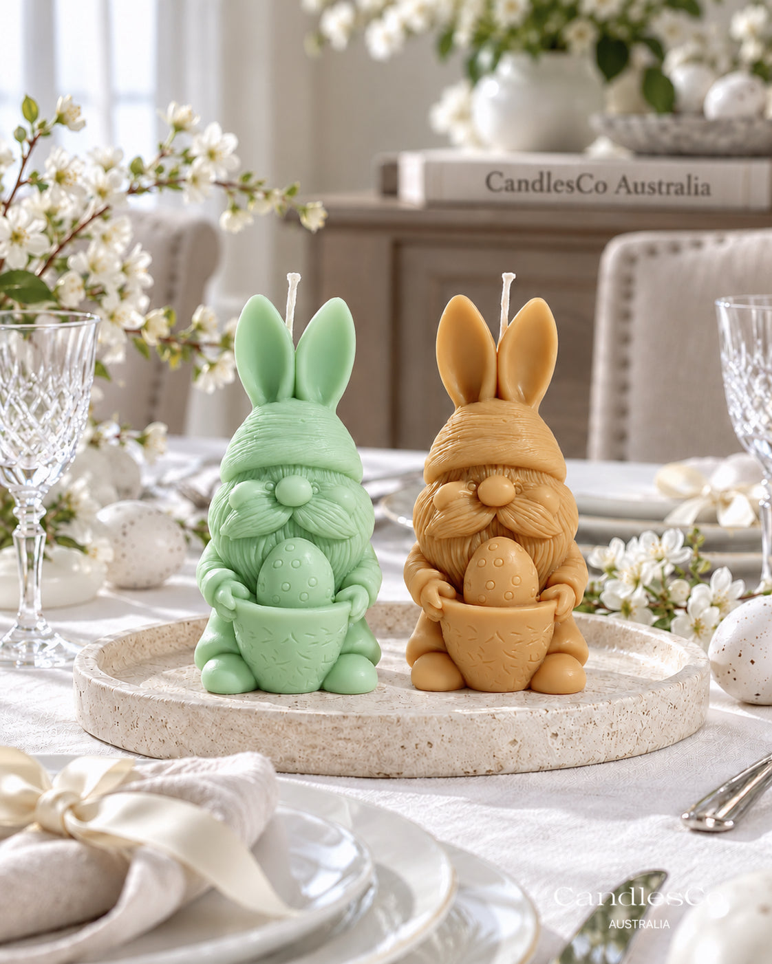 Easter Bunny Gnome with Egg Candle – Handmade Unscented Soy Wax Candle | Easter Decorations & Gifts