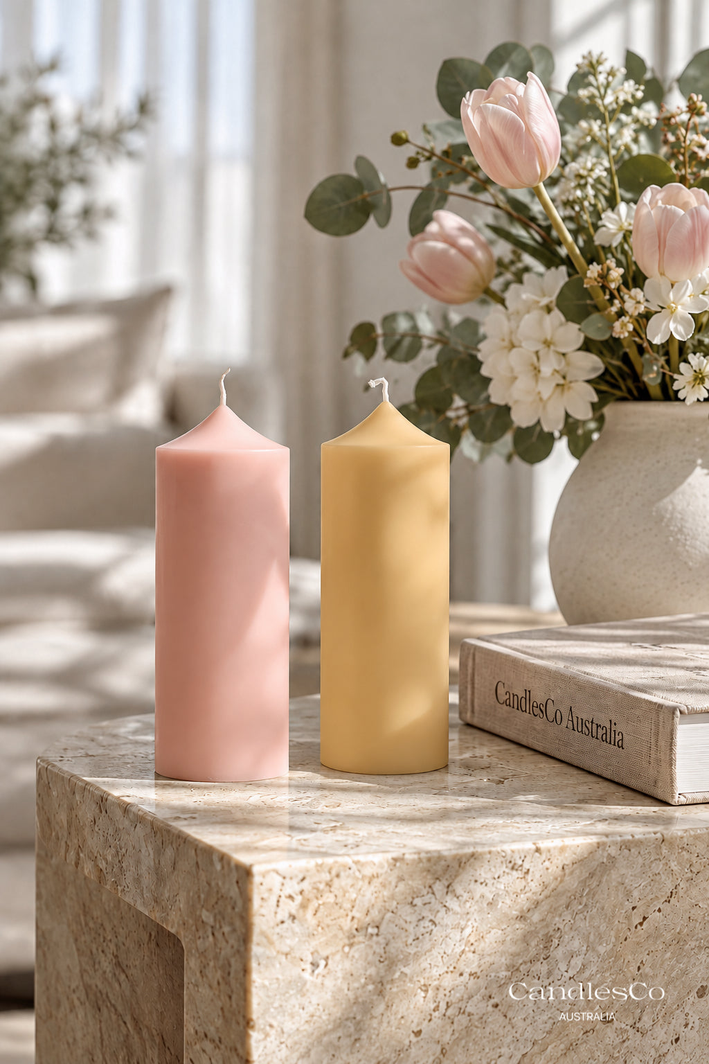 Pointed Ribbed Pillar Candle – Handmade Geometric Soy Candle
