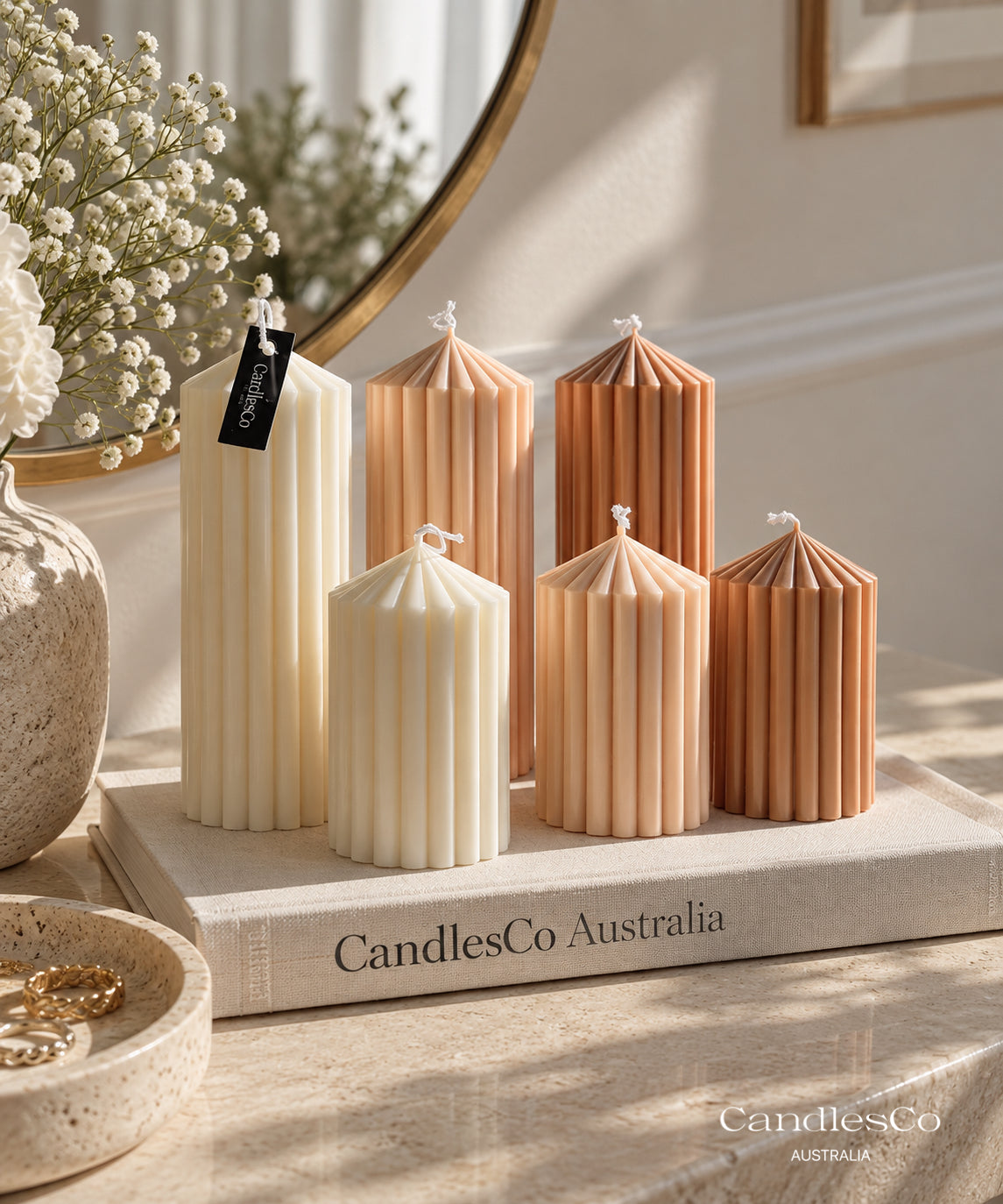 Ribbed Pillar Candle – Handmade Unscented Soy Wax Candle | Small, Medium & Tall Sculptural Candle