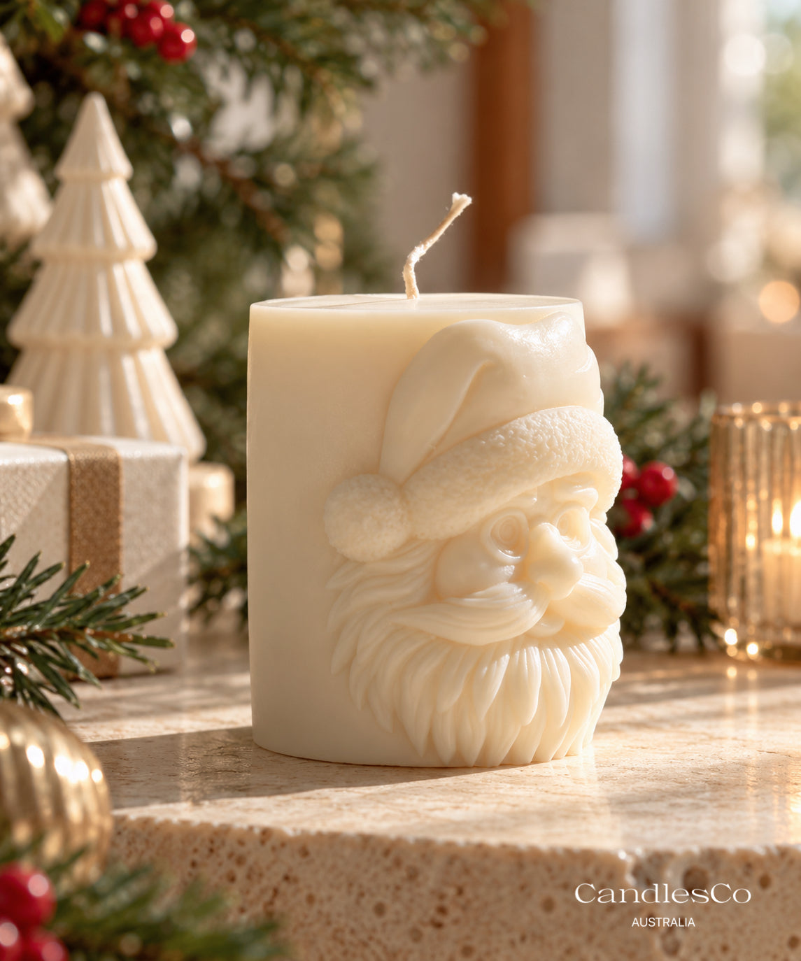 Santa Claus Pillar Candle | Handmade Soy Christmas Candle
