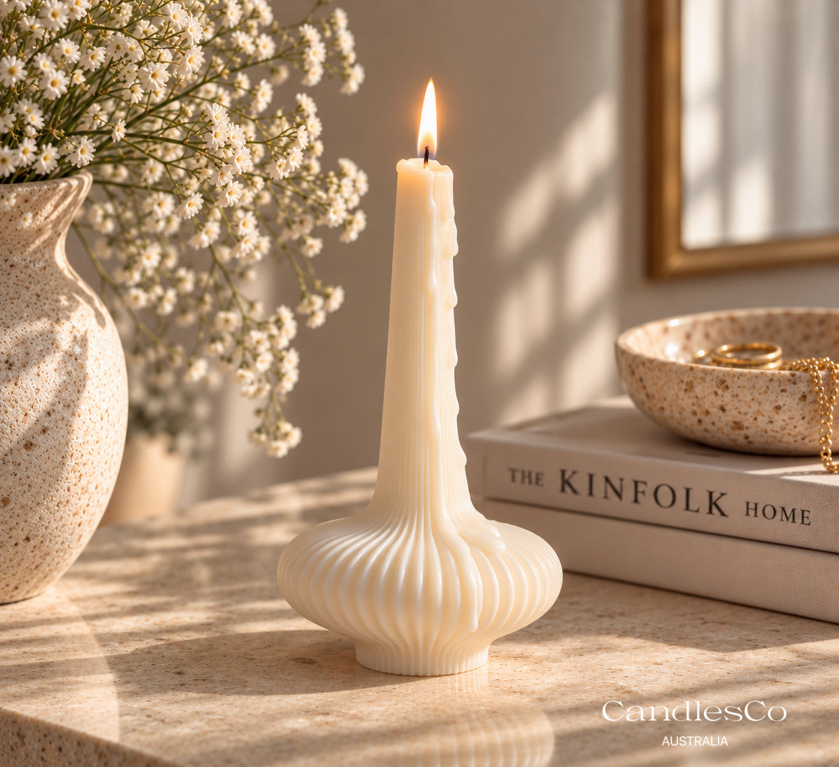 Sculptural Taper Candle – Ribbed Statement Soy Candle