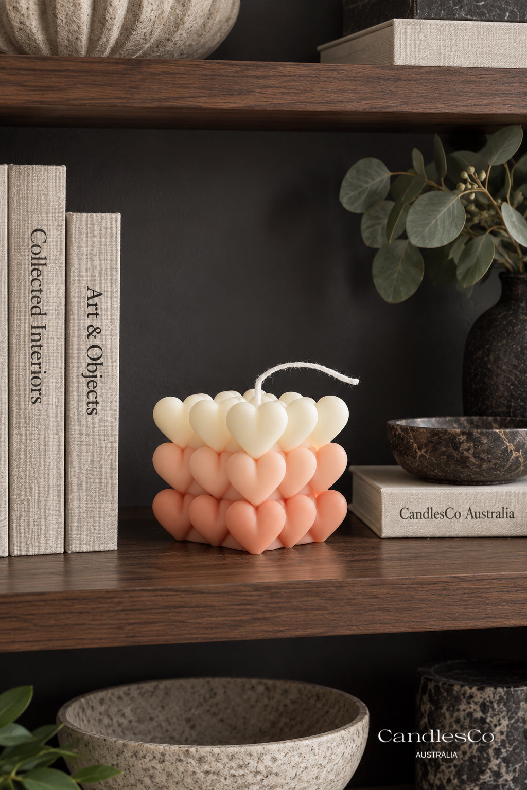 Colour Block Heart Bubble Cube Candle – Handmade Two Tone Soy Candle | Romantic Home Décor
