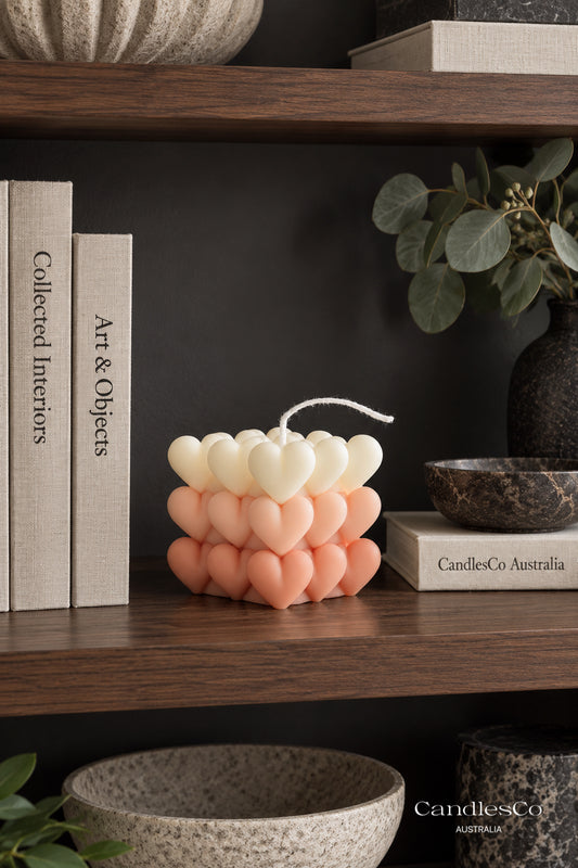 Colour Block Heart Bubble Cube Candle – Handmade Two Tone Soy Candle | Romantic Home Décor