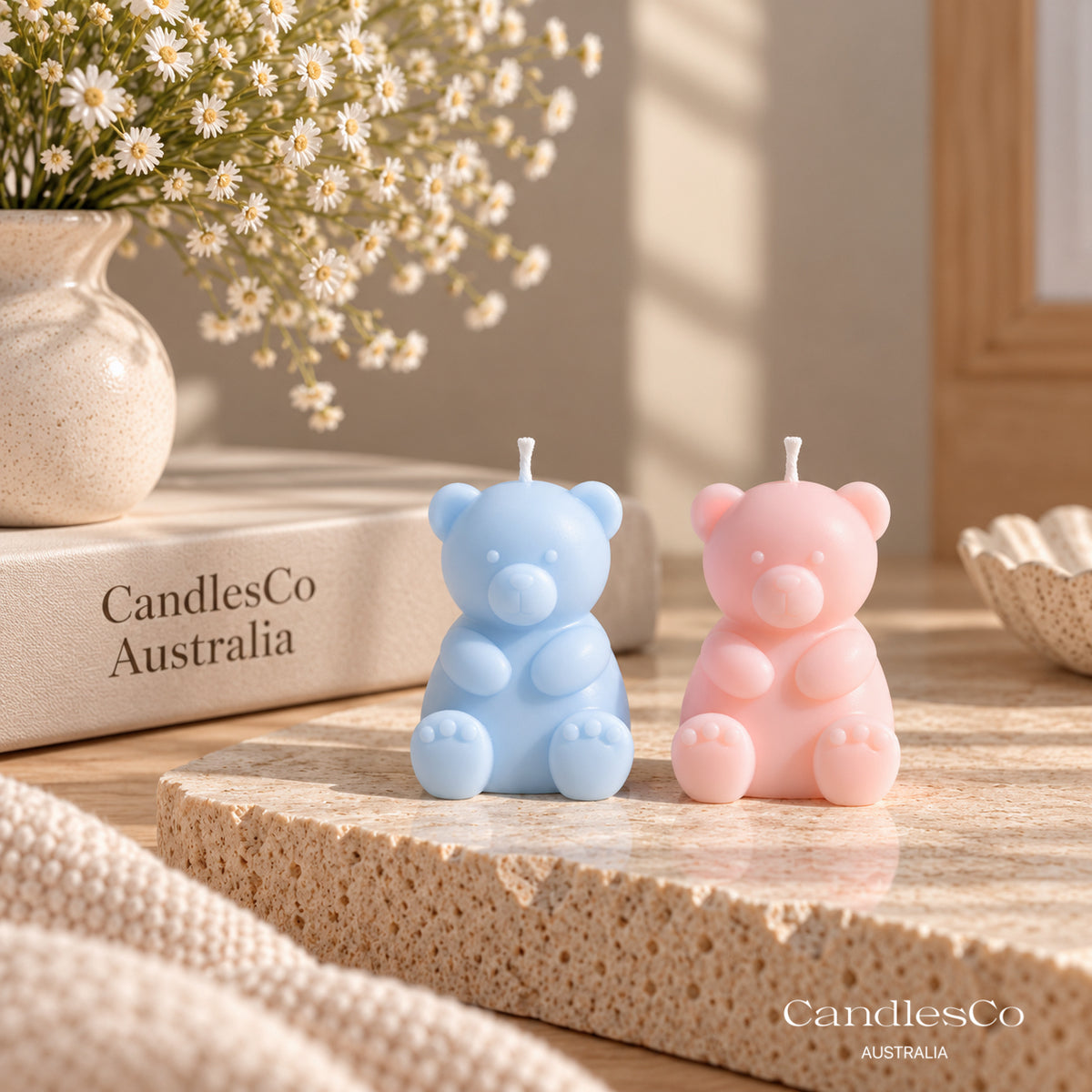 Mini Sitting Teddy Bear Candle – Handmade Unscented Soy Wax Candle | Baby Shower Favours & Cute Nursery Décor