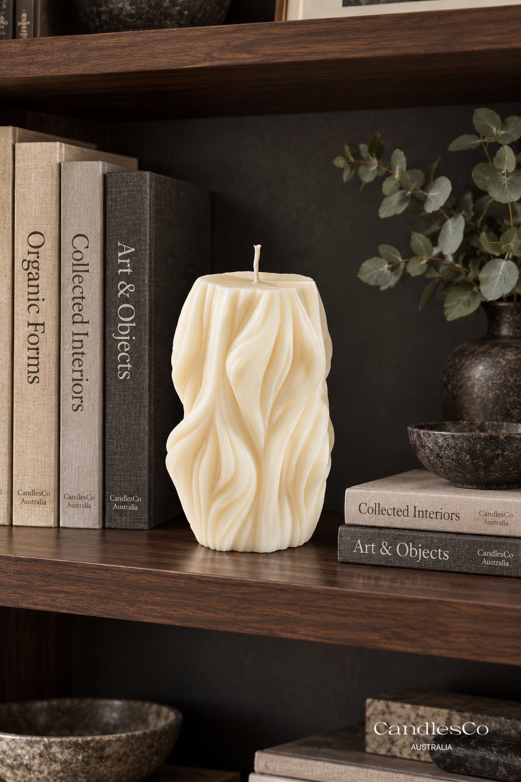 Flowing Wave Pillar Candle – Handmade Sculptural Soy Candle | Modern Home Décor