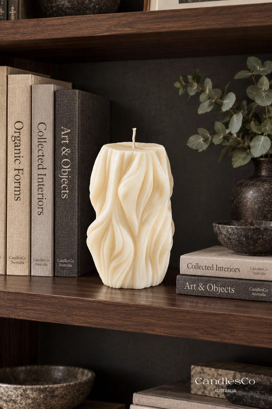 Flowing Wave Pillar Candle – Handmade Sculptural Soy Candle | Modern Home Décor