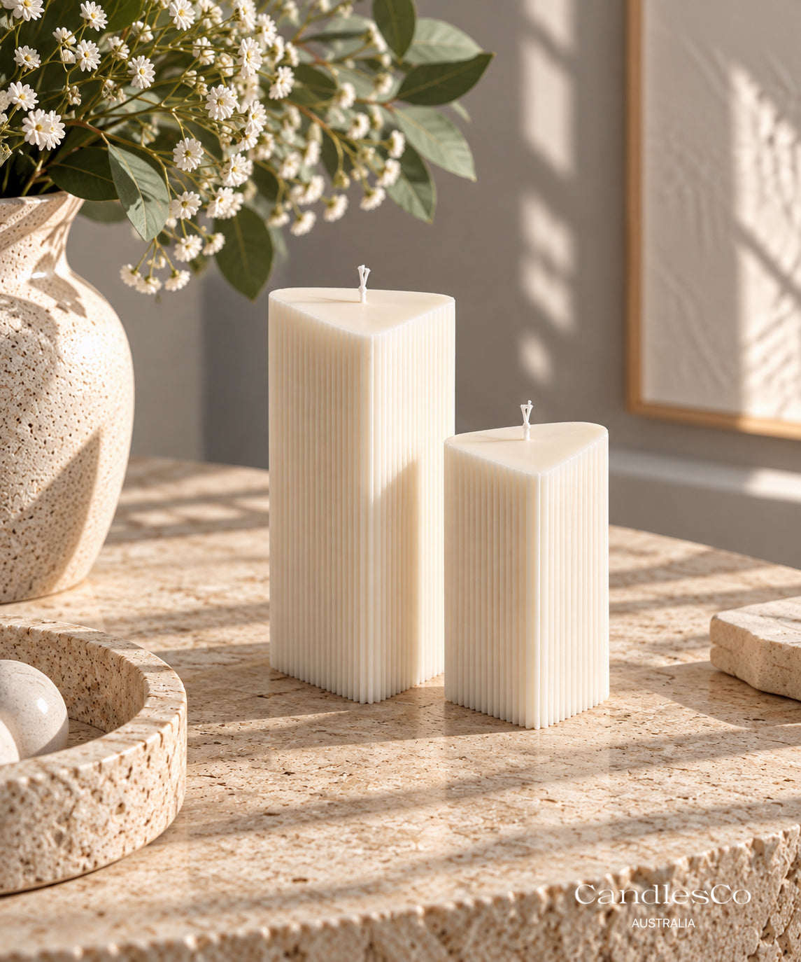 Ribbed Triangular Pillar Candle