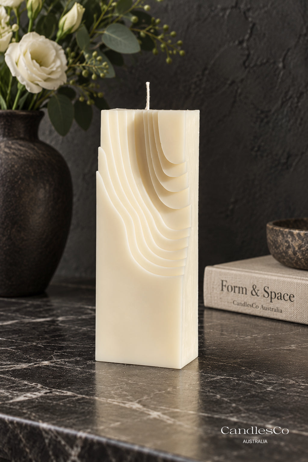 Abstract Wave Block Candle – Handmade Geometric Sculptural Soy Candle