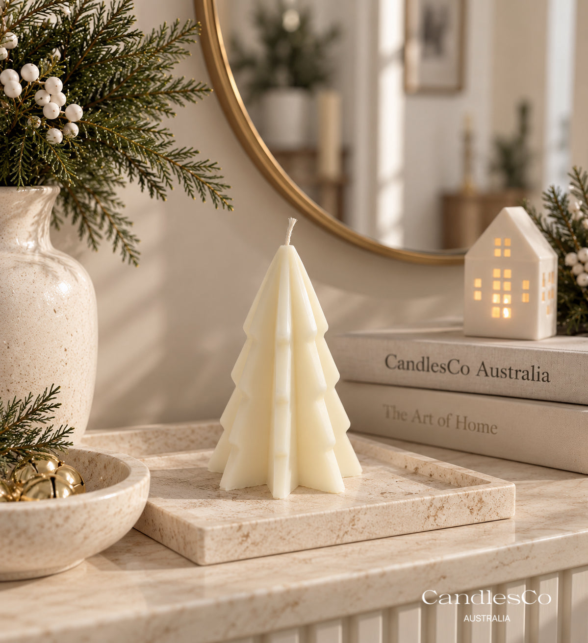 Geometric Christmas Tree Candle – Handmade Soy Wax Xmas Tree Candle | Festive Home Décor